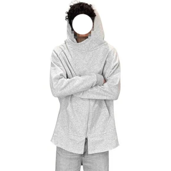 NWT JLUX LABEL MENS ASYMMETRIC GRAY ZIP-UP HOODIE SWEATSHIRT JACKET - Picture 2 of 10